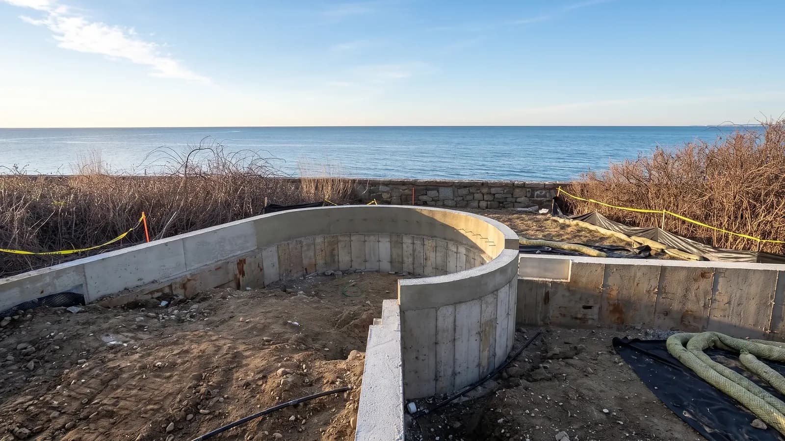 Curved oceanfront foundation